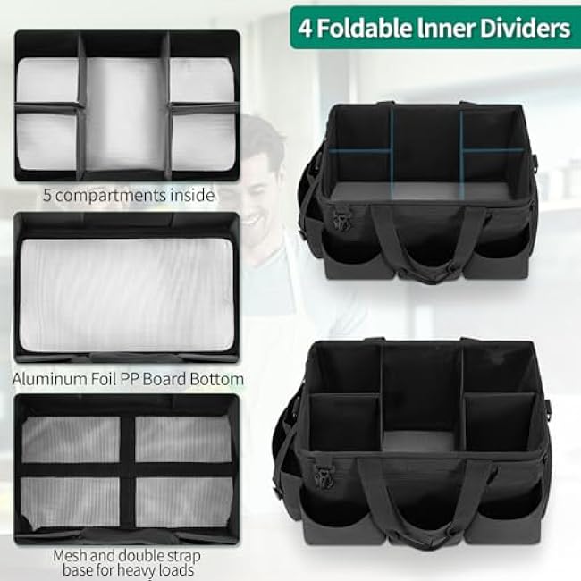 Wearable Cleaning Caddy Bag for Cleaning Supplies, Large Capacity Cleaning Organizer Tote Bag Kitchen Cleaning Supplies Storage Bag for Cleaners Housekeepers (Black)