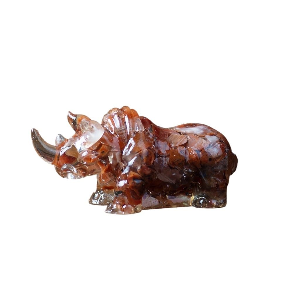 HUFFA Natural Crystal Rhinoceros Figurine - Resin-Filled Wealth Attractor for Home Decor(Onyx)