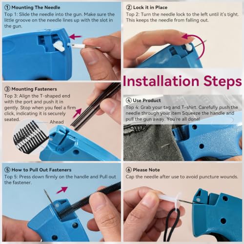Image of AISOSO Handheld Tagging Gun for Clothes, with 3000 Fasteners, Blue | Includes 0.5mm Needle Quick Clothing Fixer, 1500pcs Each in Black & White, for Securing Cuffs, Collars, Tags