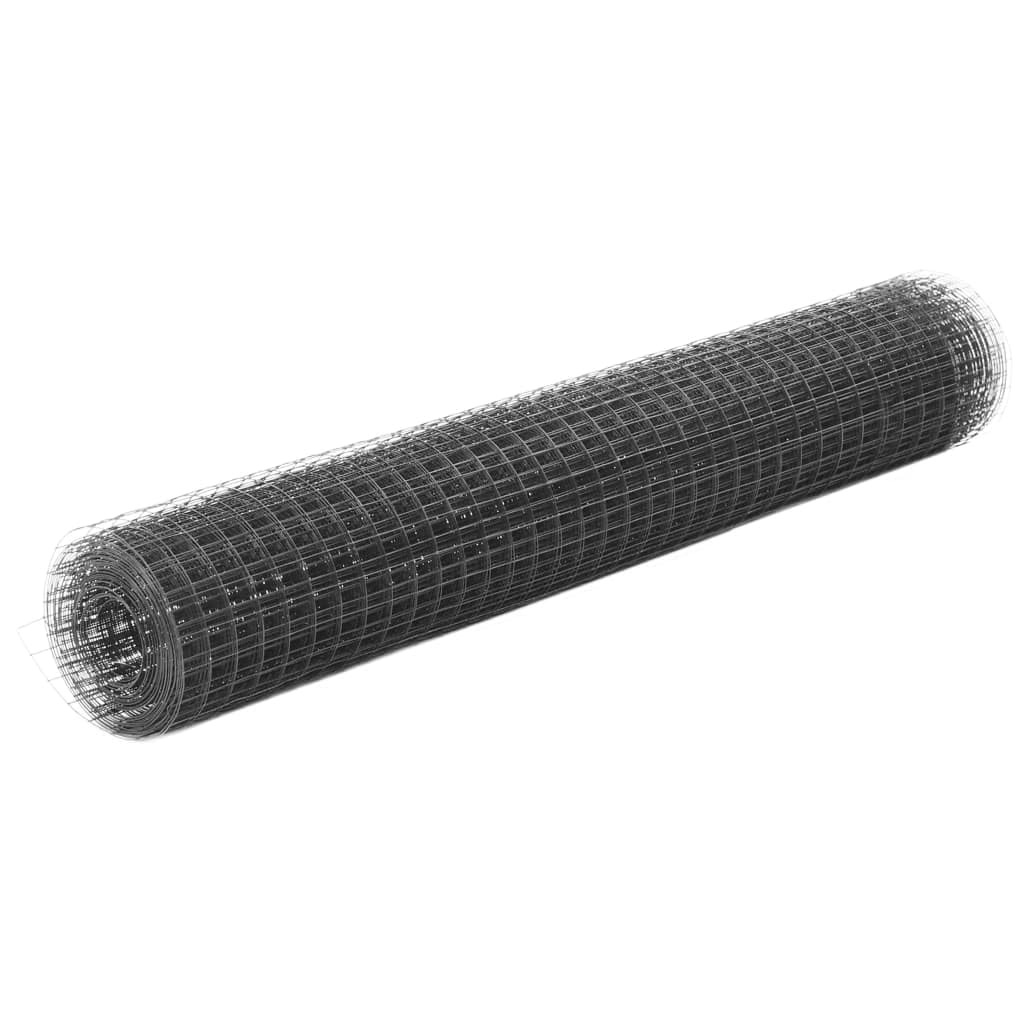Wytrzymałe ogrodzenie druciane ze stali ocynkowanej z powłoką PCW, 10 x 1 m, szare, 25 x 25 mm, oczka do ogrodu, drobiu i tymczasowego wybiegu dla zwierząt