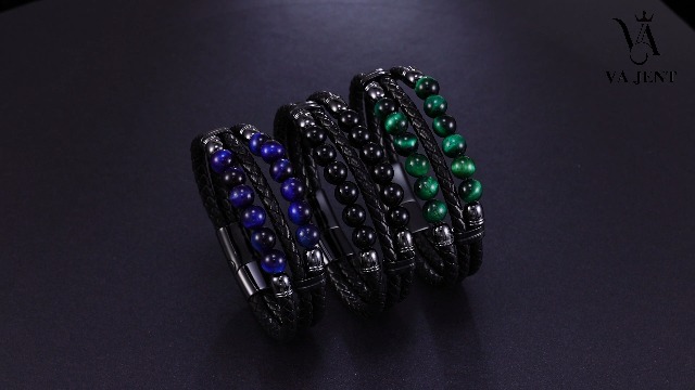 Pulsera trenzada de cuero para hombre con piedras Ojo de Tigre miniatura 7