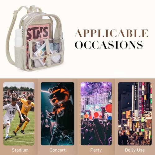 Missnine Clear Backpack Stadium Approved, Heavy Duty PVC Mini Clear Bag with Leather Trim for Concert, Sport Events, Daily, Khaki - Thumbnail 6