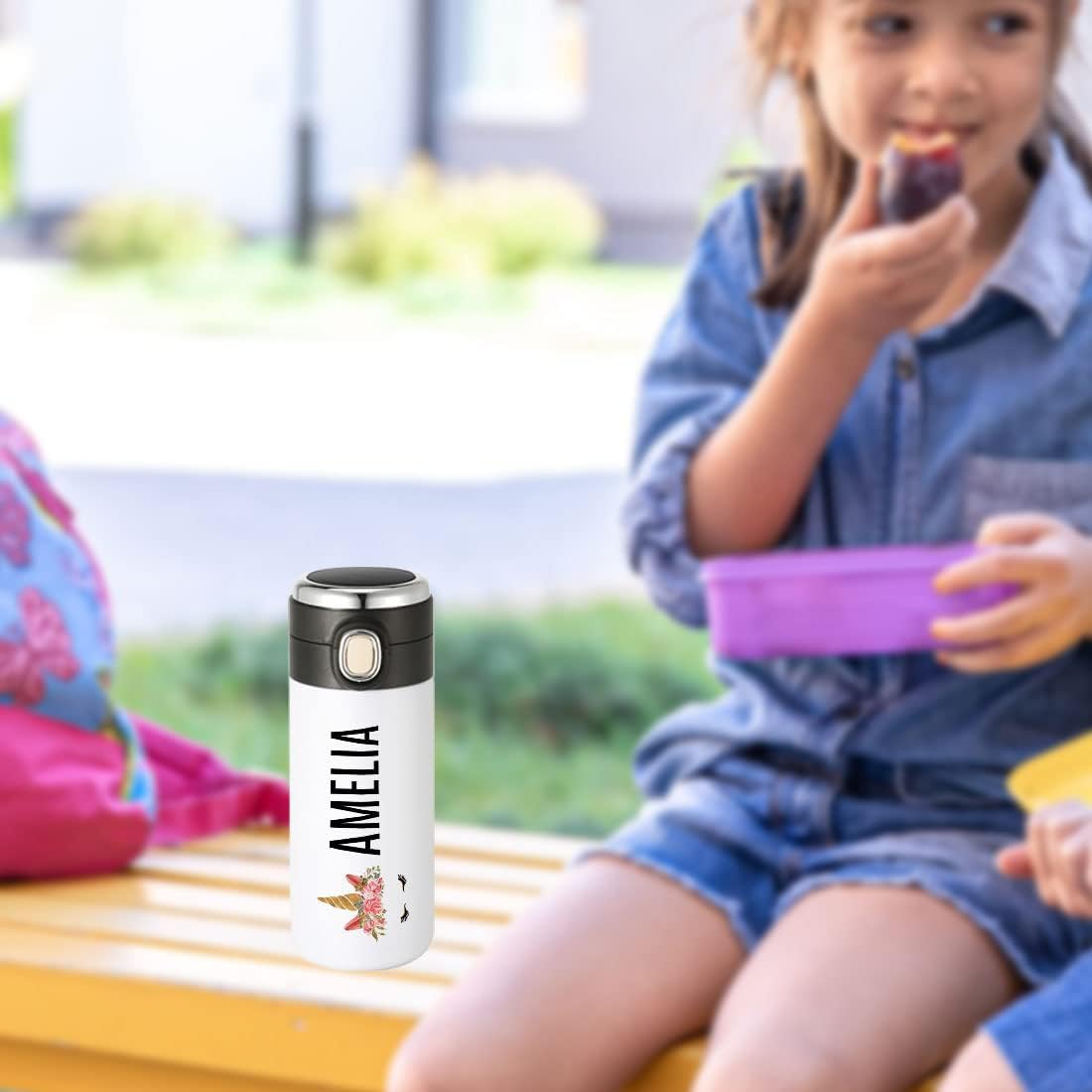 Andaz Press Personalized Kids Tumbler Unicorn Kids Stainless Steel Water Bottle with Leakproof Flip Lid- 10oz BPA-Free Tumbler For Girls Daughter Boys Students, Birthday Party Favors Gifts, 1-Pack