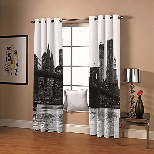 JFAFJ 2 Pièce Rideaux Occultants New York City Noir et Blanc 3D Impression Isolant Thermique Fenêtre Treatment Curtain Rideau Occultant pour décoration Chambre Coucher du Salon Taille: 2xL110xH215cm