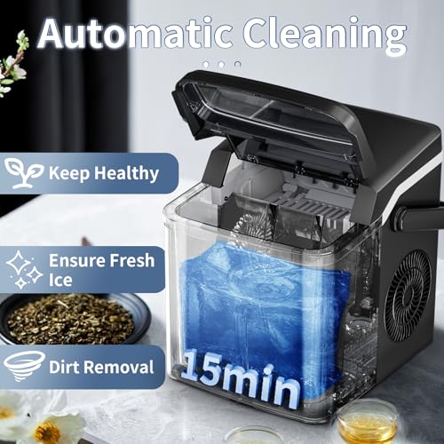 Image of Ice Maker Countertop, Portable Ice Maker Machine, 26.5Lbs /24H, 9Pcs /6Mins, 2 Sizes of Bullet Ice, Self-Cleaning, Basket and Scoop, Ideal for Home /Office /Outdoor Use, Black