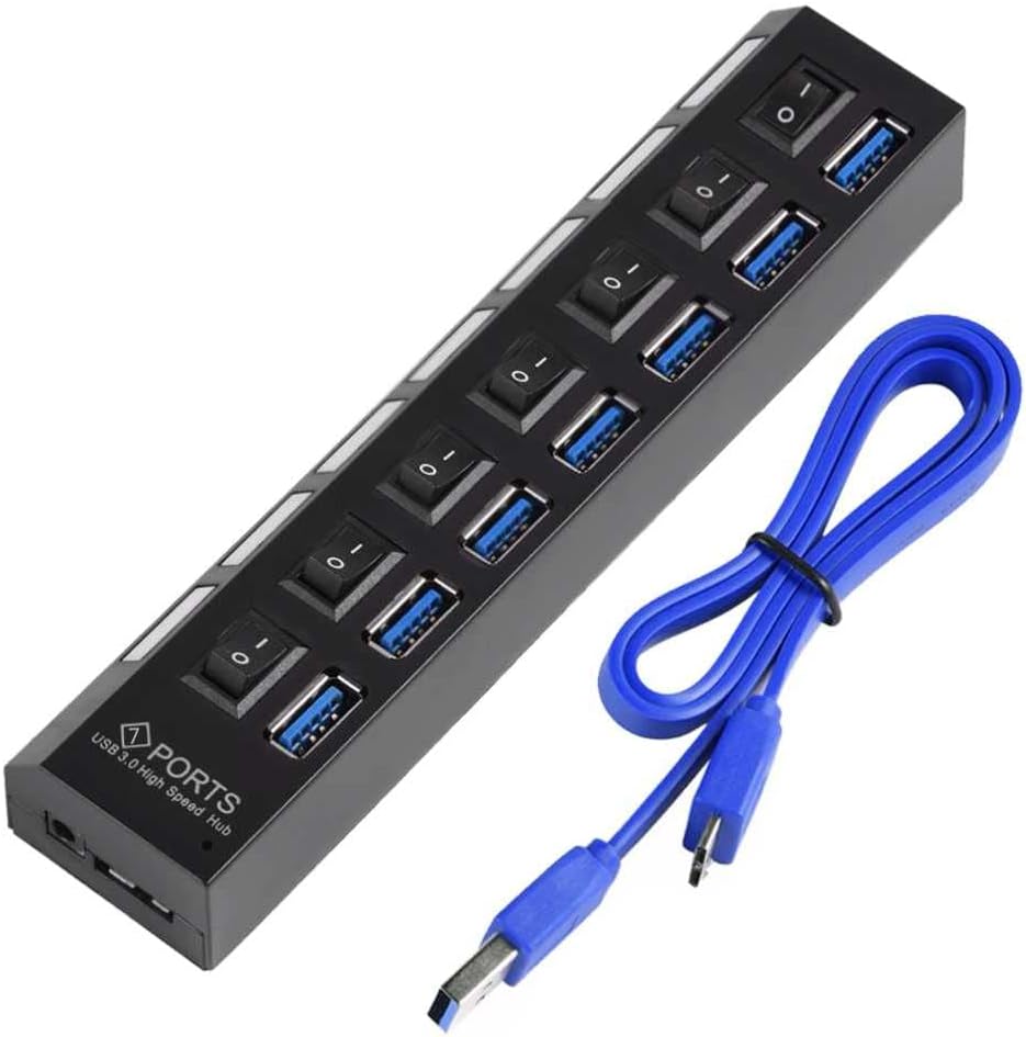 Divisor De Hub Usb De 7 Puertos Con Interruptores De Encendi