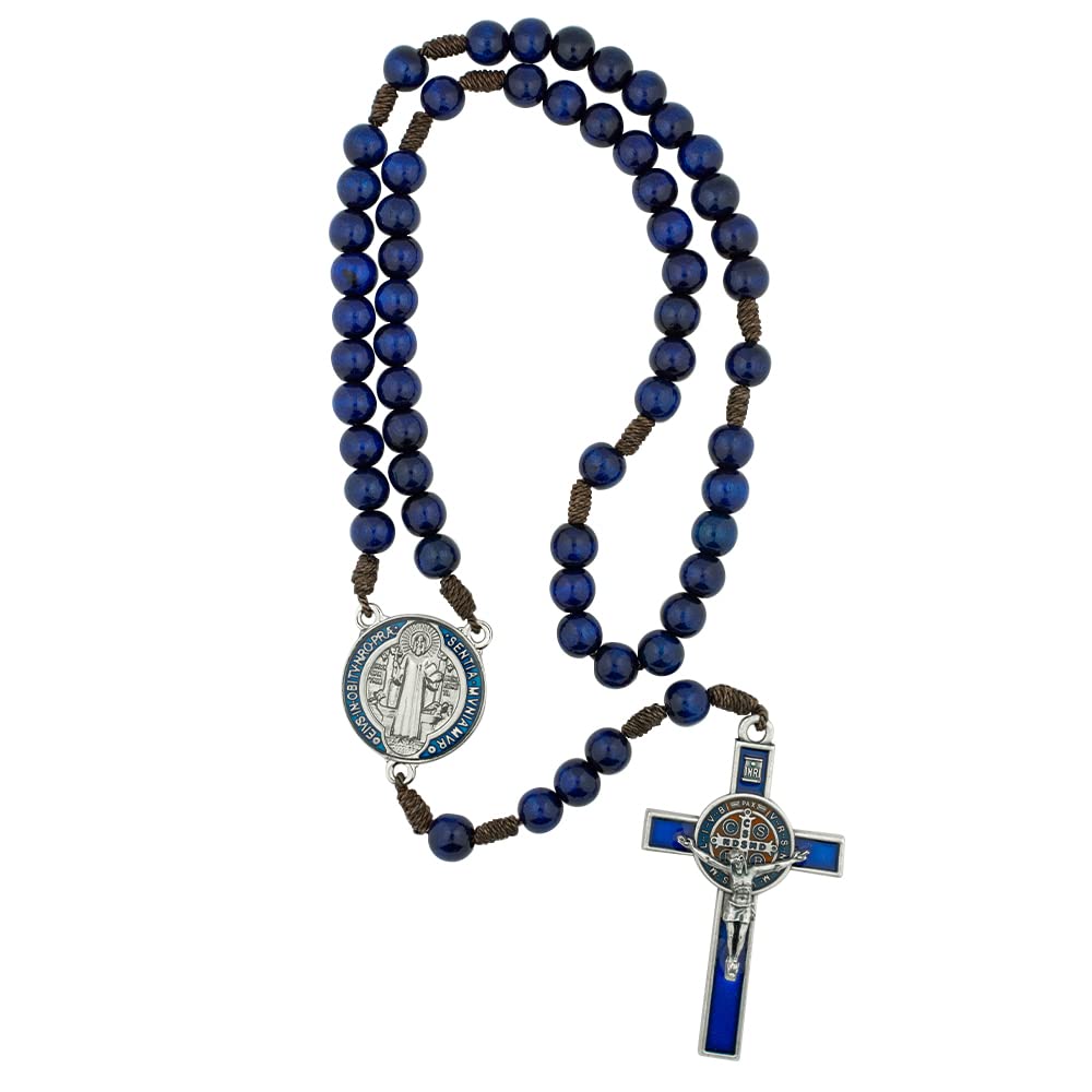 Brazilian Saint Benedict Rosary | Vibrant Cobalt Blue Hail Mary Beads | Metal St. Benedict Medal and Crucifix | Great Catholic Gift for First Holy Communion and Confirmation, Metal, No Gemstone