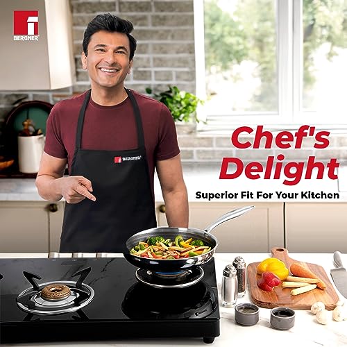 Image of Bergner Hi-Tech TriPly Stainless Steel 20cm Frypan with Glass Lid, Honeycomb Non-Stick Coating, Non-Toxic, Healthy Cooking, Less Oil Use, Durable Handle with Excellent Grip - Induction and Gas Ready
