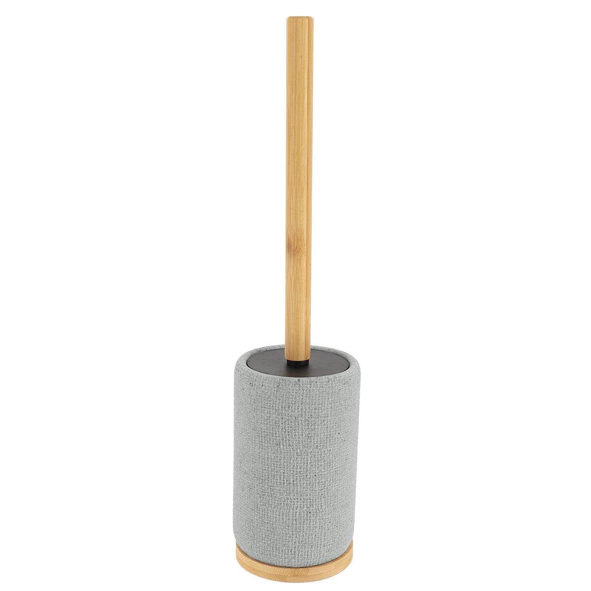 TENDANCE - Round Mesh Effect Polyresin Toilet Brush with Bamboo Rod - Grey - Bathroom - Bins and Toilet Brushes