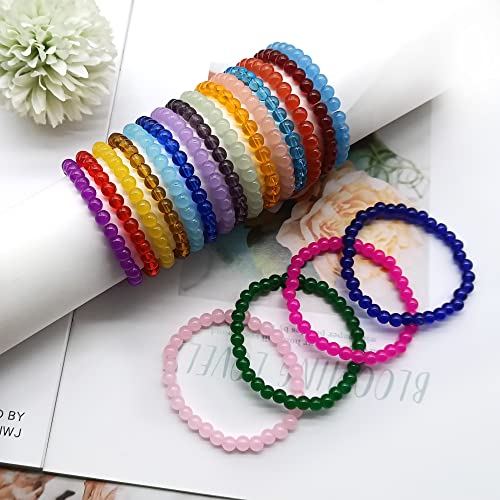 Mozaka 24Pcs 6Mm Beaded Stretch Bracelets Multicolor Glass Crystal Beaded Bracelets Set For Women Handmade Round Glass Beads Elastic Bracelets Jewelry Gifts #TOP6