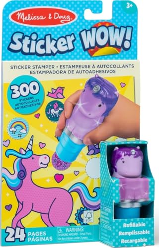 Image of Melissa & Doug Sticker Wow! 24-Page Activity Pad and Sticker Stamper, 300 Stickers, Arts and Crafts Fidget Toy Collectible Character - Purple Unicorn - for Kids Ages 3+ - FSC Certified