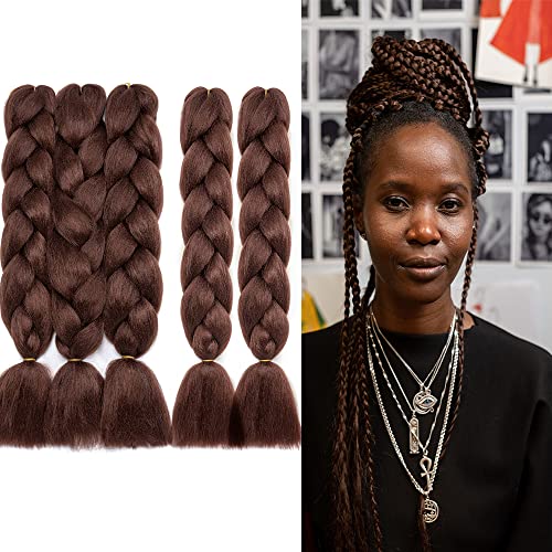Cybelleza 60cm Pelo para Trenzas Africanas 5PCS Extensiones de Cabello Natural Trenzado para Mujer Ombre Jumbo Braids Hair Extensions Pelo Sintetico para Trenzas (Castaño oscuro)