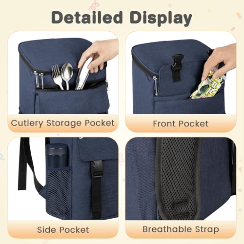 Image of Backpack Cooler - 50 Cans Insulated Cooler Backpack for Men & Women | Portable Leak Proof Lunch Bag, for Beach Picnic Travel Work Camping Hiking (Blue)