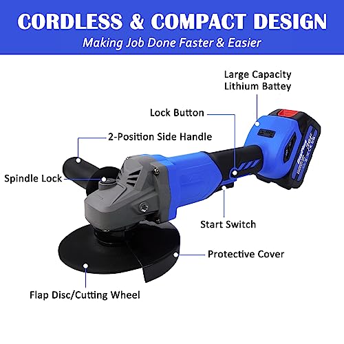 21V Angle Grinder Brushless Cordless Metal Grinder, 10000Rpm Cordless Electric Angle Grinder Power Tools With 6.0Ah Battery & Fast Charger, 4-1/2'' Cutting Wheels, Flap Disc For Cutting, Polishing #TOP2