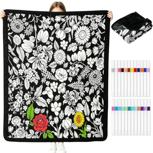TOGETDREAM Manta para Colorear para Adultos, 150x125 Cm, con 24 Rotuladores