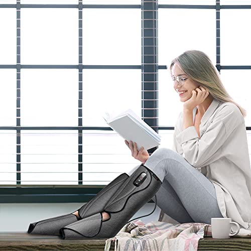 SHINE WELL Rechargeable Air Compression Leg Massager for Circulation, with Built-on Controller, 3 Modes 3 Intensities Cordless Leg Compression Massager for Pain Relief Home and Office Use