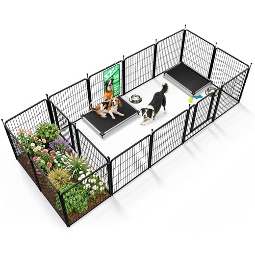 Image of FXW Rollick Unleashed Dog Playpen for Indoor, Yard, RV Camping, 32 inch 16 Panels Dog Pen with Connectors (Pack of 2) for Small and Medium Dogs, Black│Patented