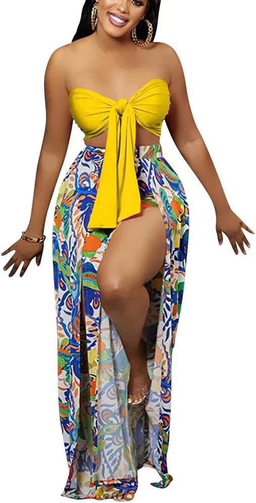 2 Piece Outfits for Women Summer Sleeveless Crop Tops Wide Leg Slit Pants Set Boho Floral Print Vacation Outfits