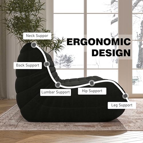 YVDNHP Big Bean Bag Chairs for Adults, 3 Seater Large Bean Bag Chair Sofa, Fireside Chair Lazy Sofa Chair with High Density Comfortable Foam, Modern Bean Bag for Living Room, Bedroom, Office (Black) by YVDNHP - Image 5
