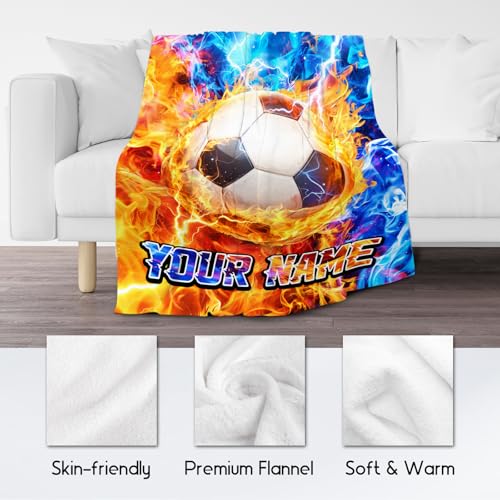 Customized Soccer Blankets for Boys - Gifts for Soccer Lovers - Soft Cozy Fleece Throws for Couch, Bed 4 Sizes