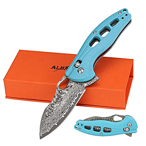 Albatross Cool Flipper Axis Lock Opening Folding Pocket Knife With 3" Modern Damascus Steel Blade And 4.25" High Strength Frn Handle, Deep Carry Pocket Clip - Gifts Box Fk036Da-Be #TOP7