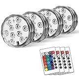 POLENTAT Submersible LED Lights with Remote, 16 Colors 4 Modes Battery Powered Waterproof LED Light Pucks for Pool Camping Bucket Bath Hot Tub Decoration (4 Packs)