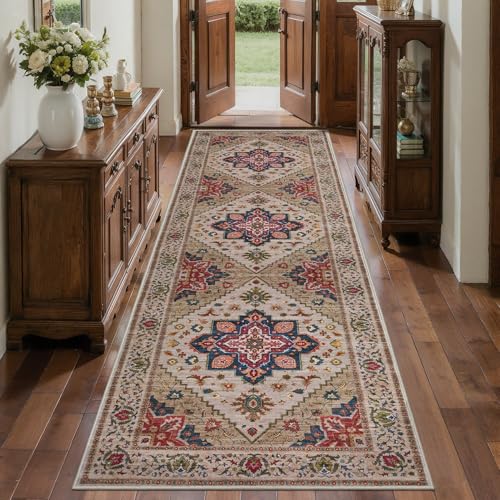 Image of Tangsoo 2.6x8 Washable Runner Rug for Hallways, Non Slip Vintage Rug Runner