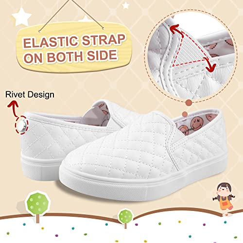 Tuboom Sneakers for Girls Slip On Shoes Little/Big Kid Comfort Low Top Fashion Tennis/Walking Casual Sneakers for Kids White Size 4