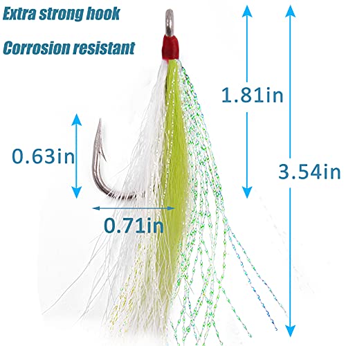 Jshanmei GREENTEASERHOOK10PCS Fishing Bucktail Teasers Hooks Saltwater Bottom Fishing Rigs Hook Bucktail Mylar Flash Teasers thumb #4