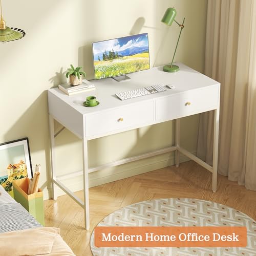 Image of SUPERJARE White Vanity Desk with Drawers, 31.5 inch Computer Desk