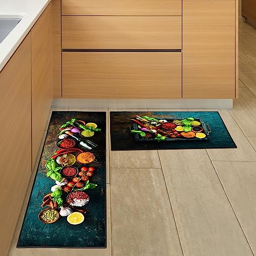 SHUAIG Kitchen Rug Set 2 Piece Non Slip Washable,Kitchen Mat Anti Fatigue Set,kitchen carpets with anti-slip stickers for Home Decoration (Style J - Image 4