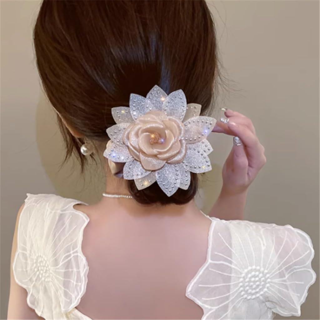 韓国語バージョンの花ダイヤモンドヘッドバンド女の子ネクタイポニーテールレザーバンドヘアロープネット赤いヘアバンド(B)