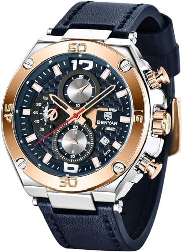 BENYAR Men's Chronograph Quartz Movement Fashion Business Sport Watch 30M Waterproof and Anti-Scratch Elegant Gift
