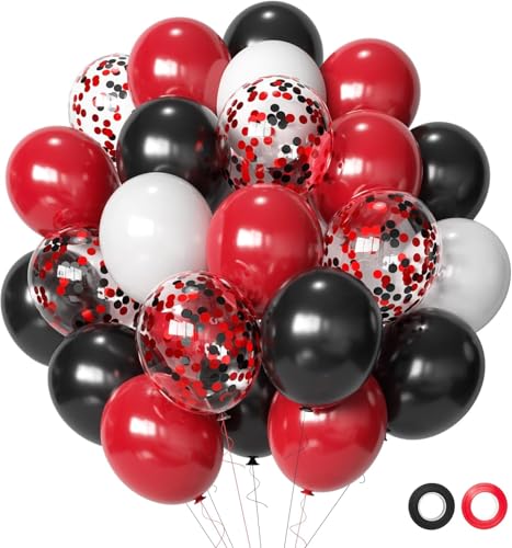 Red and Black Latex Balloons, 50Pcs 12inch Black Red White Party Balloons for Birthday,Wedding,Casino Party, Race Car Party,Valentine's Day Party Events Decorations