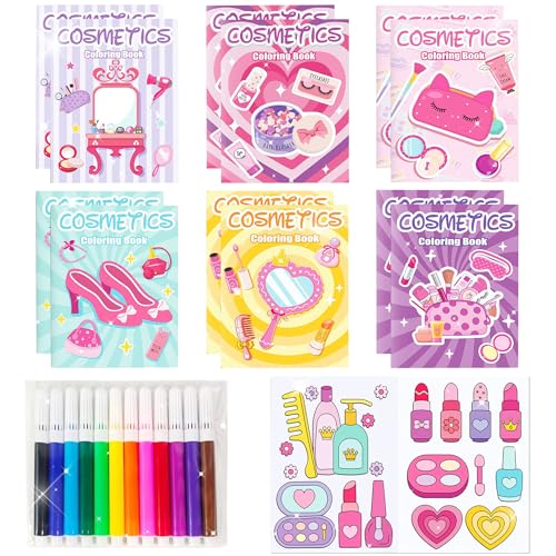 BACH AND BOOZY 12 mini livres de coloriage en lot comme remplissage pour sacs de fête petits livres d activités thème fête spa maquillage cadeaux accessoires pour anniversaire rose