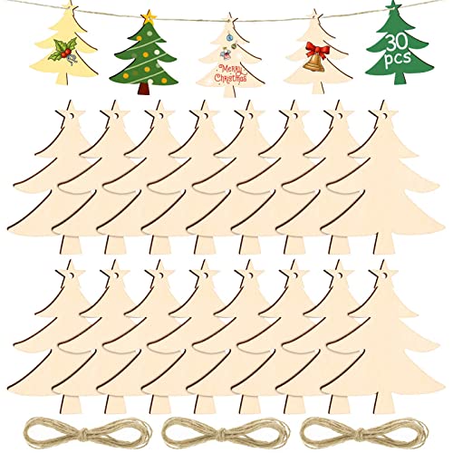30 Stück Holz Weihnachtsbaum Deko zum Aufhängen, Weihnachten...