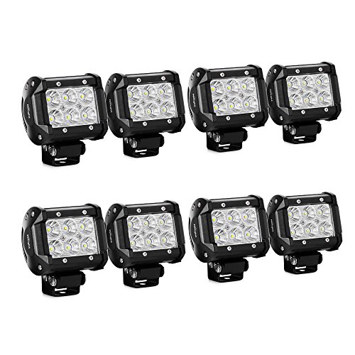 Nilight - 60001F-D LED Light Bar 8PCS 4Inch 18W LED Bar 1260lm Flood Led Off Road Driving Lights Led Fog Lights Jeep Lighting LED Work Light for Van Camper SUV ATV ,2 Years Warranty