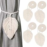 Vorhang Raffhalter Für Gardine, 4 Stück Raffhalter Boho Blätter Vorhanghalter Baumwolle Makramee Gardinenhalter Vorhang Zugband Gardine Beige Baumwollseil Holdbacks
