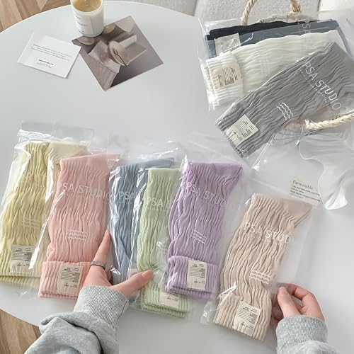 Image of Women's Ruffle Frilly Slouchy Socks, Soft Cotton Cute Solid Color Crew Socks Light Blue