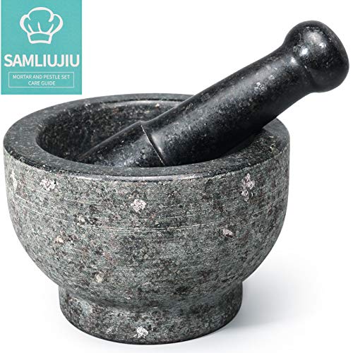 Shiny Metal Spotted Mortar And Pestle Set-2 Cup Capacity，Anti-Slip Bottom Heavy Granite, Pestle Large #TOP8