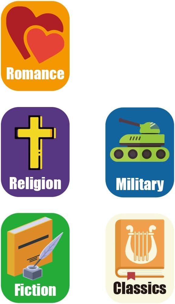 Alphabet Book Spine Labels for Classroom Library | 450PCS Stickers for Classroom Book Organization (Romance Religion Fiction Military Classics)