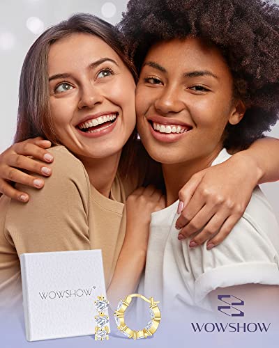 Wowshow Gold Hoops Cubic Zirconia Gold Hoop Earrings For Women 925 Sterling Silver Post Chunky Huggie Earrings 16K Gold Plated Heart Cut Zirconia Hypoallergenic Girls Mothers Day Gifts 20Mm #TOP2