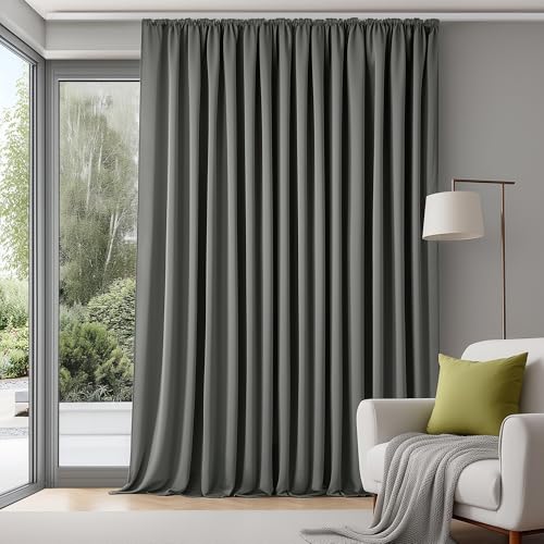 Deconovo Extra Breite Gardinen Wohnzimmer mit Kräuselband Blickdicht Vorhänge für Schiene Raumteiler Vorhang Verdunklungsvorhänge Kälteschutz, 245x300 cm(HöhexBreite), Hellgrau, 1 Stück