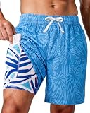 FreSprtti Men's Swim Trunks, 2 in 1 Board Shorts Swimsuit Quick Dry Beach Shorts with Pockets Compression...