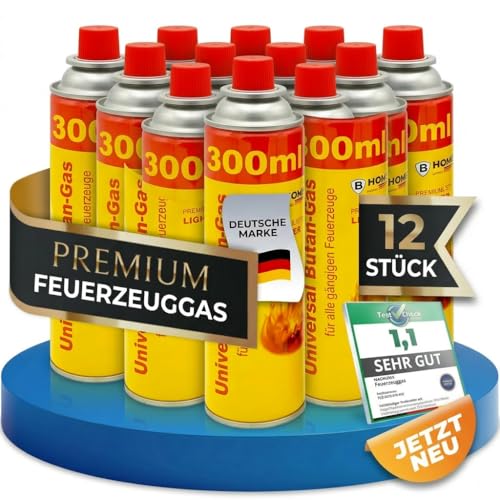 Magnum® Feuerzeuggas [12 x 300 ml – inkl. 4 Adapter] – Premium Nachfüllgas für Gasfeuerzeug, Küchenbrenner & Sturmfeuerzeug – Saubere Verbrennung & zuverlässige Flamme