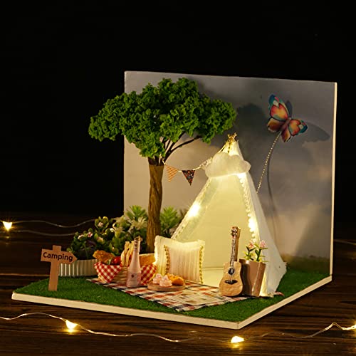 DIY Puppenhaus Kit handmontiertes Holzspielzeug Modell mit Staubschutz, Miniatur mit Möbeln, kreative Raumidee… – Bild 4