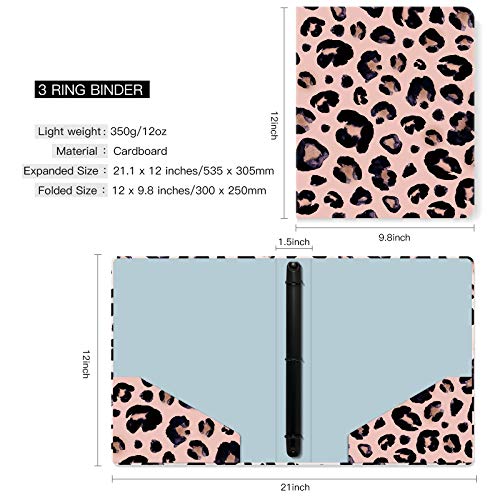 Image of 3 Ring Binder 1 Inch Ring, Fashion Design Binder for School, Home, Students, Women, Cute Custom Pattern with Hold Letter Size Interior Pockets,Leopard