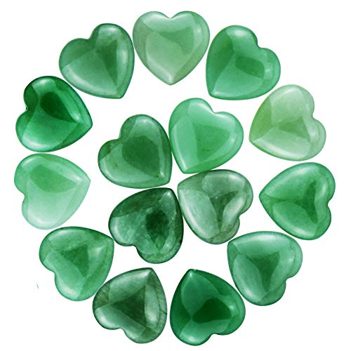 Marrywindix 15 Packs 0.8 Inch Healing Crystal Natural Green Aventurine Heart Love Carved Palm Worry Stone Chakra Reiki Balancing