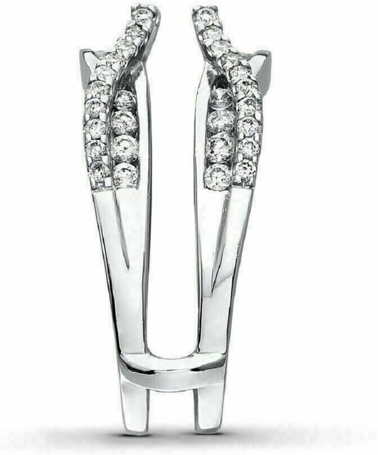 Round Cut Simulated Diamond 14K White Gold Plated Diamond Enhancer Wedding Wrap Ring Guard for Women's In 925 Sterling Silver