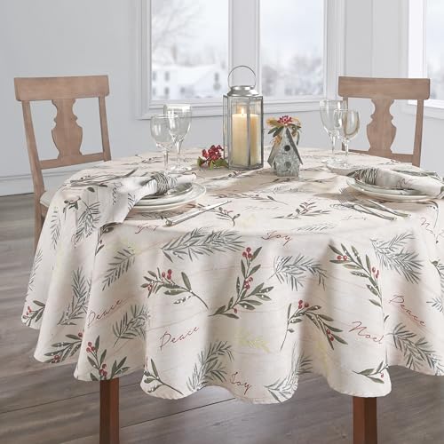 Elrene Home Fashions Holiday Tree Trimmings Wrinkle Resistant Fabric Christmas Tablecloth, 70\", Round
